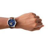 Fossil Townsman Automatic Blue Dial Brown Leather Strap Watch for Men - ME3110