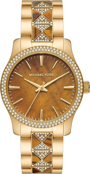 Michael Kors Runway Three Hand Brown Dial Two Tone Steel Strap Watch For Women - MK7389