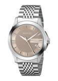 Gucci G Timeless Brown Dial Silver Steel Strap Watch For Men - YA126406