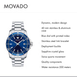 Movado Series 800 Blue Dial Silver Steel Strap Watch For Men - 2600137