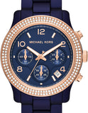 Michael Kors Runway Chronograph Blue Dial Blue Steel Strap Watch for Women - MK7423