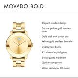 Movado Bold Gold Dial Yellow Gold Steel Strap Watch for Women - 3600104