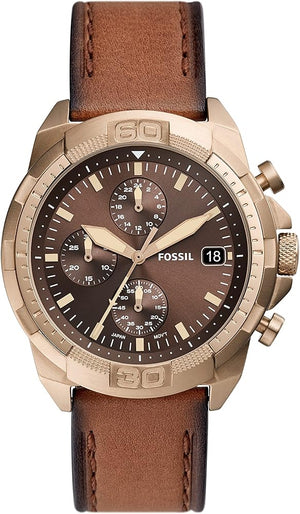 Fossil Bronson Chronograph Brown Dial Brown Leather Strap Watch for Men - FS5857