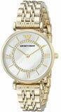 Emporio Armani Gianni T Bar White Mother of Pearl Dial Gold Steel Strap Watch For Women - AR1907