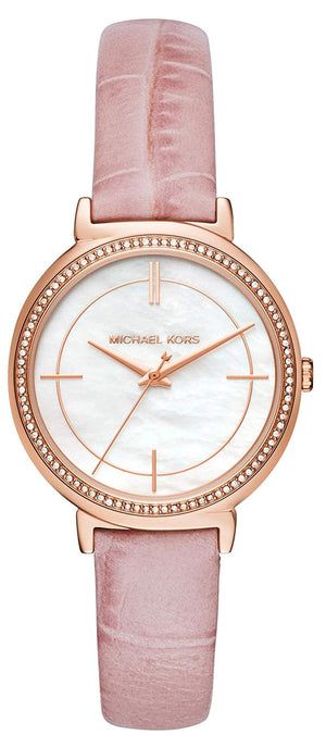 Michael Kors Cinthia Mother of Pearl Dial Pink Leather Strap Watch for Women - MK2663