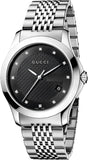 Gucci G Timeless Diamonds Black Dial Silver Steel Strap Watch For Men - YA126405