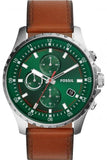 Fossil Dillinger Luggage Chronograph Green Dial Brown Leather Strap Watch for Men - FS5734