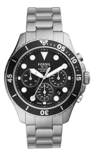 Fossil FB-03 Chronograph Black Dial Silver Steel Strap Watch for Men - FS5725