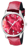 Gucci G-Timeless Mother of Pearl Red Dial Red Leather Strap Watch For Women - YA1264041