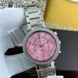 Michael Kors Parker Chronograph Pink Dial Silver Steel Strap Watch For Women - MK6105