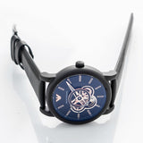 Emporio Armani Luigi Automatic Skeleton Black Dial Black Leather Strap Watch For Men - AR60012