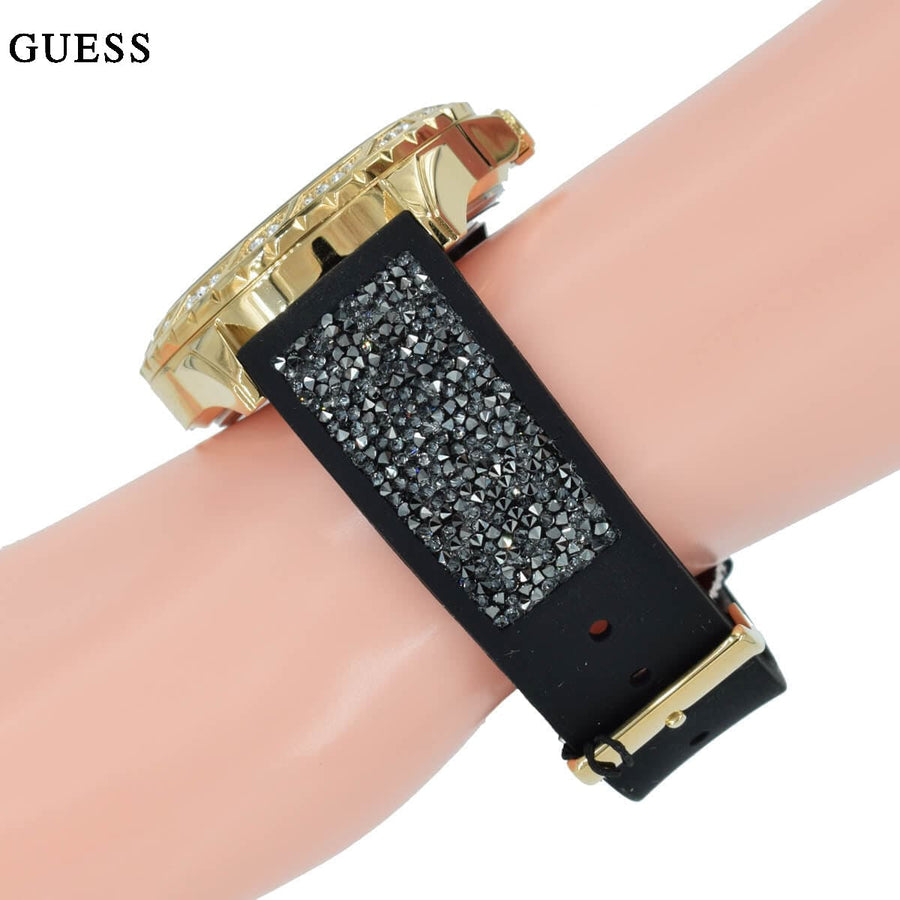 Guess Swirl Quartz Black Dial Black Silicone Strap Watch for Women - W1096L3
