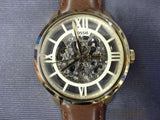 Fossil Townsman Automatic Skeleton Gold Dial Brown Leather Strap Watch for Men - ME3043