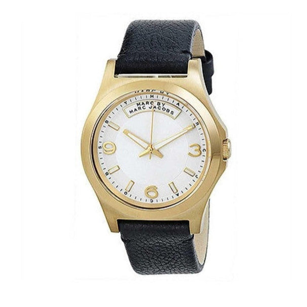 Marc Jacobs Baby Dave Gold Dial Black Leather Strap Watch for Women - MBM1264