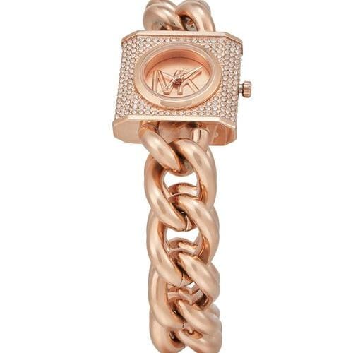 Michael Kors Chain Lock Three-Hand Rose Gold Dial Rose Gold Steel Strap Watch for Women - MK4827
