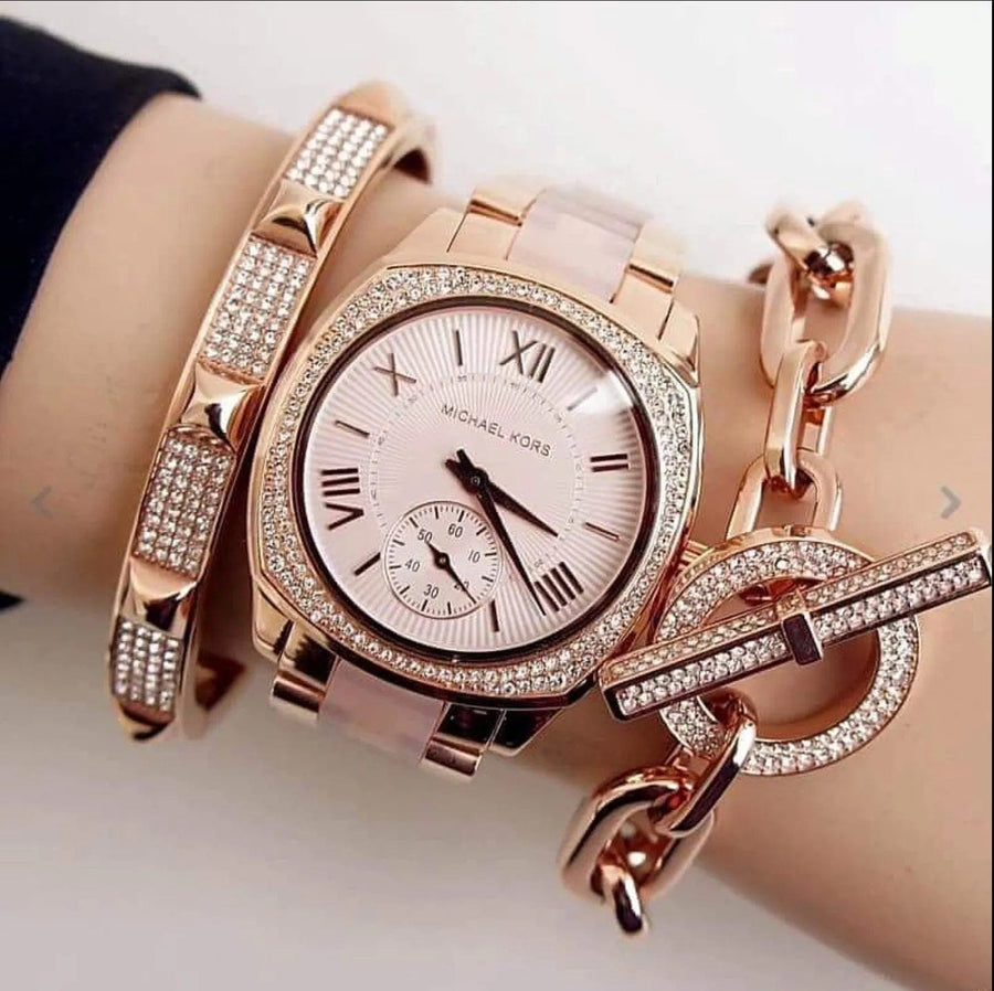 Michael Kors Bryn Rose Gold Dial Two Tone Steel Strap Watch for Women - MK6135