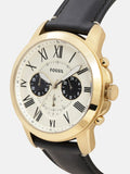 Fossil Grant Chronograph White Dial Black Leather Strap Watch for Men - FS5272