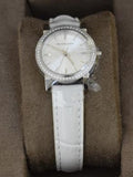 Burberry The City White Diamonds Dial White Leather Strap Watch for Women - BU9221