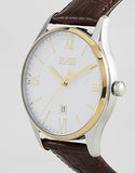 Hugo Boss Classic White Dial Brown Leather Strap Watch for Men - 1513486