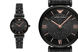 Emporio Armani Gianni T Bar All Black Diamond Dial Watch For Women - AR11245