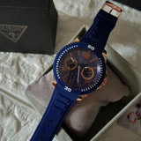 Guess Trade Blue Dial Blue Silicone Strap Watch for Men - W0967G2