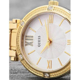 Guess Park Ave South Analog White Dial Gold Steel Strap Watch For Women - W0767L2