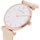 Emporio Armani Gianni T Bar Quartz White Dial Beige Leather Strap Watch For Women - AR1927