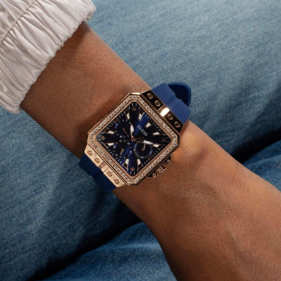 Guess Libra Crystals Blue Dial Blue Silicone Strap Watch For Women - GW0618L2