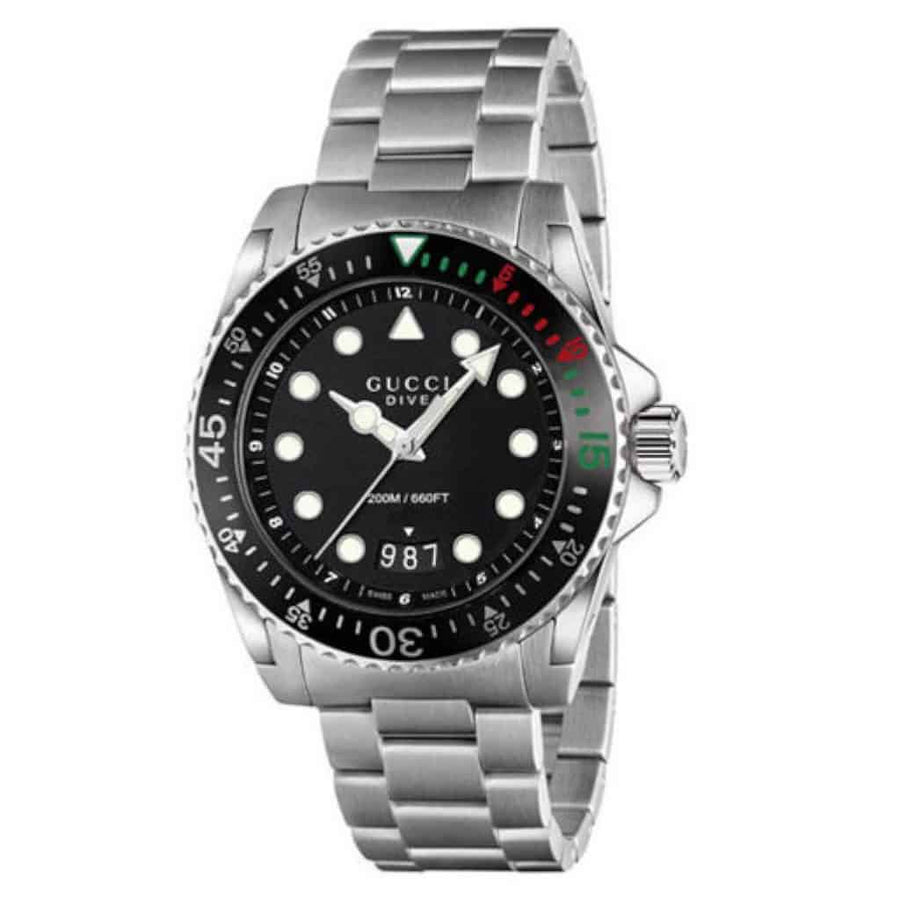 Gucci Dive Analog Black Dial Silver Steel Strap Watch For Men - YA136208