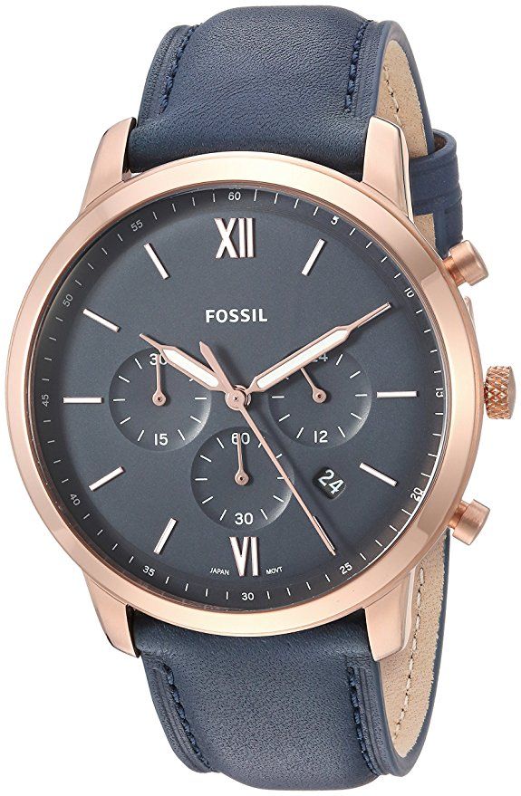 Fossil Neutra Chronograph Blue Dial Blue Leather Strap Watch for Men - FS5454
