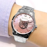 Gucci G Timeless Quartz Mother of Pearl Pink Dial Silver Steel Strap Watch for Women - YA1264166