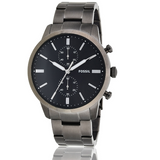 Fossil Townsman Chronograph Black Dial Silver Steel Strap Watch for Men - FS5349