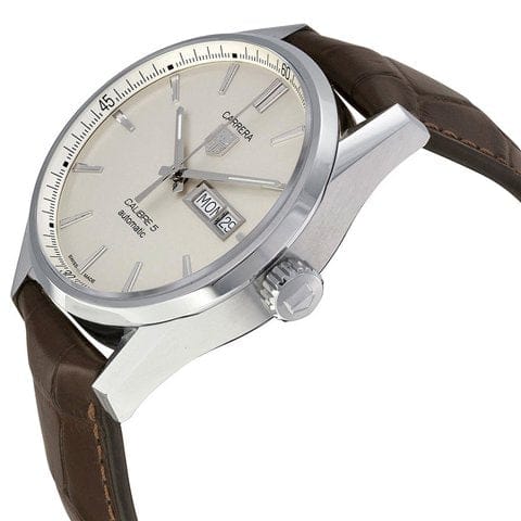 Tag Heuer Carrera Calibre 5 Automatic White Dial Brown Leather Strap Watch for Men - WAR201B.FC6291