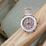 Burberry Chronograph Rose Gold Dial Beige Leather Strap Watch for Women - BU9704