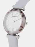 Emporio Armani White Dial Light Blue Leather Strap Watch For Women - AR11002