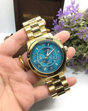 Michael Kors Runway Stop Hunger Blue Dial Gold Steel Strap Watch for Men - MK8315