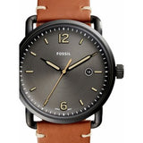 Fossil Commuter Three Hand Date Black Dial Brown Leather Strap Watch for Men - FS5276