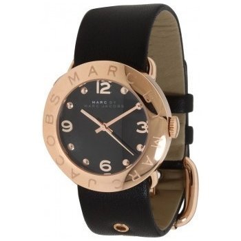 Marc Jacobs Amy Black Dial Black Leather Strap Watch for Women - MBM1225