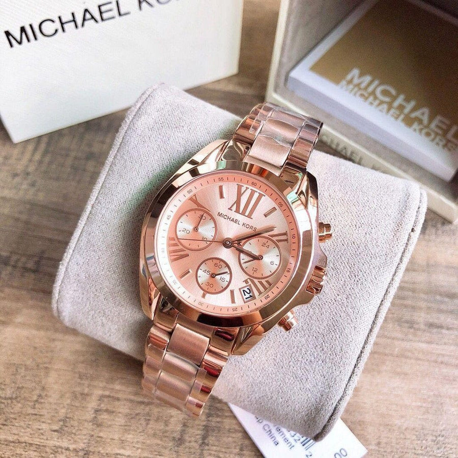 Michael Kors Bradshaw Chronograph Rose Gold Dial Rose Gold Steel Strap Watch for Women - MK5799