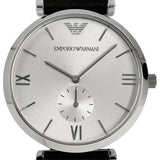 Emporio Armani Retro Analog Quartz Silver Dial Black Leather Strap Watch For Men - AR1674