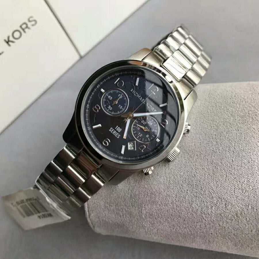 Michael Kors Hunger Stop 100 Series Navy Blue Dial Silver Steel Strap Watch for Women - MK5814