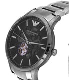 Emporio Armani Meccanico Automatic Black Dial Silver Steel Strap Watch For Men - AR60055