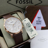 Fossil Goodwin Chronograph White Dial Brown Leather Strap Watch for Men - FS5415