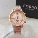 Fossil Boyfriend Chronograph Rose Gold Dial Rose Gold Steel Strap Watch for Women - ES3380