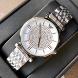 Emporio Armani Gianni T Bar White Crystal Pave Dial Silver Stainless Steel Strap Watch For Women - AR1925