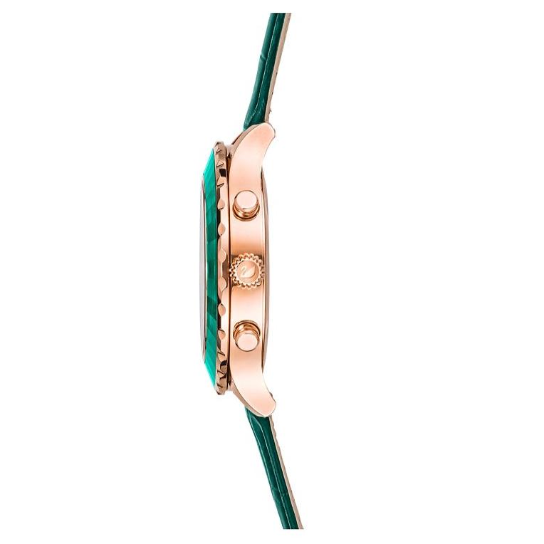 Swarovski Octea Lux Chrono Emerald Green Dial Green Leather Strap Watch for Women - 5452498