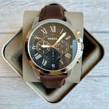 Fossil Grant Chronograph Black Dial Brown Leather Strap Watch for Men - FS4813