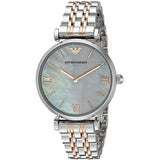 Emporio Armani Gianni T-Bar Mother of Pearl Dial Two Tone Steel Strap Watch For Women - AR1987