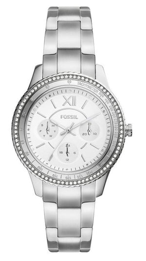 Fossil Stella Sport Multifunction Silver Dial Silver Steel Strap Watch for Women - ES5108