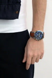 Fossil Garrett Chronograph Blue Dial Brown Leather Strap Watch for Men - FS5625